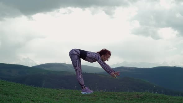 Athletic Woman Practices Yoga Stunning Mountain Landscape alt