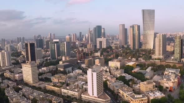 Business city center of Tel Aviv, Israel:  4k aerial drone skyline view