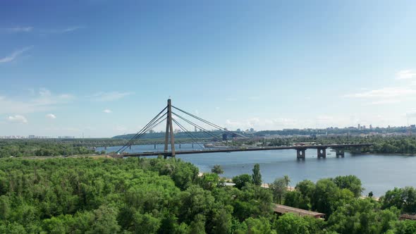 Aerial View of North Bridge in Kyiv Ukraine at Sunny Summer Day alt