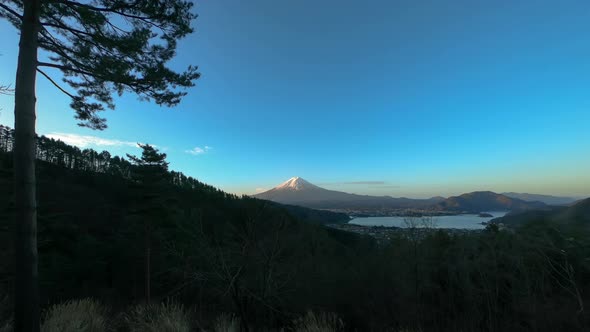 Timelapse Top View of Fuji Mountain at Kawaguchiko Lake