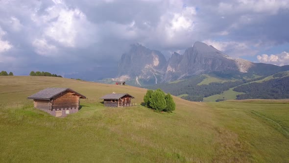 Aerial travel drone view of South Tyrol, Italy and the Dolomites mountains. alt