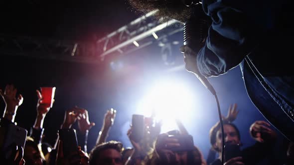 Group of people dancing while singer performing at a concert 4k alt