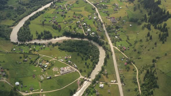 Great Top View Of Area With River Of Pines And Houses alt
