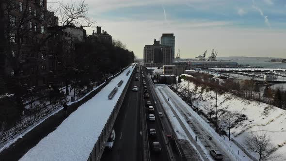 Amazing Panoramic Aerial View Over Brooklyn Area New York City at Winter alt