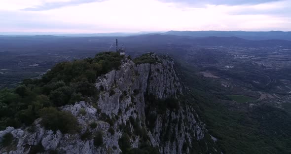 Sunset Aerial View of the Pic St Loup in Occitanie South of France