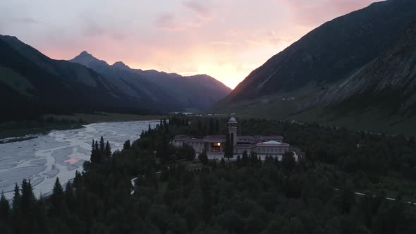 River and mountains at sunset alt