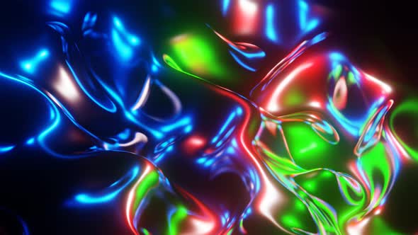 Abstract Fluid Mercury or Liquid Metal Surface Wave Flow Red Blue Green Background with Reflections