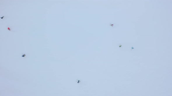 Top View Ski Slope  Lot People Pass It Skis Snowboards alt