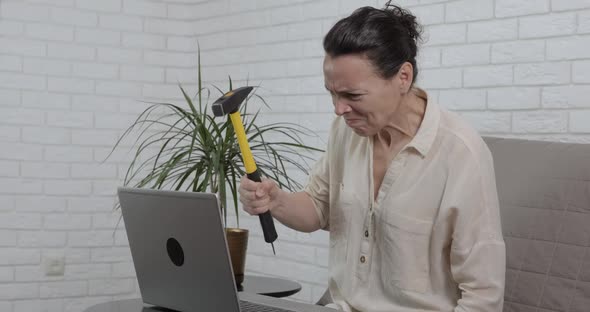 Woman fight with computer virus.  alt