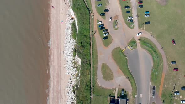 Aerial footage of the British seaside town of Hunstanton Norfolk in the UK alt