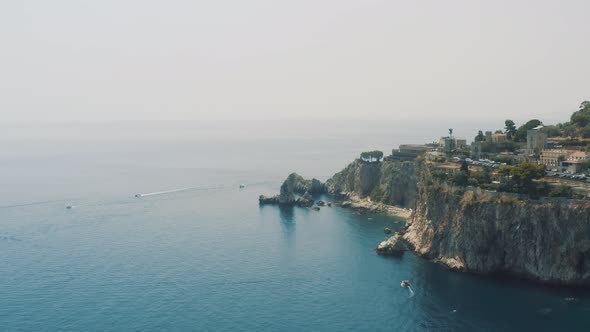 Drone shot of Taormina in Island of Sicily Italy 4K