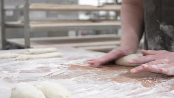 Baker Kneading Dough in a Bakery alt