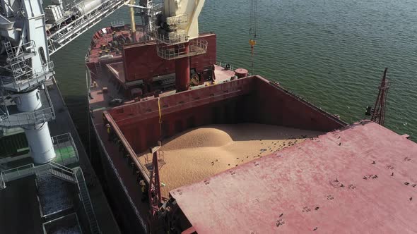 Loading Grain Onto a Cargo Ship for Sea Transport Using a Conveyor Loader