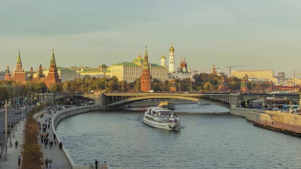 Moscow City Kremlin and River at Sunny Summer Day alt
