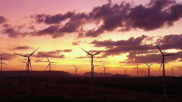 Aerial view of Wind turbines Green Energy save world.