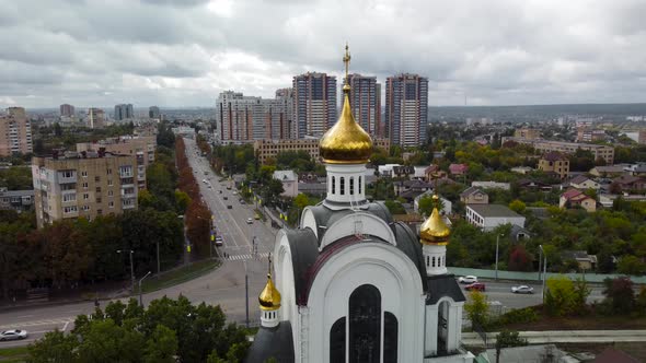 Kharkiv city cathedral aerial. Pavlovo Pole area