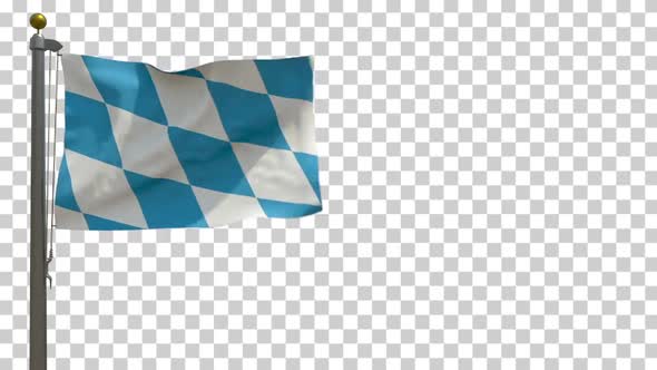 Bavaria (Lozengy) Flag (Bayern, Germany) on Flagpole with Alpha Channel - 4K alt