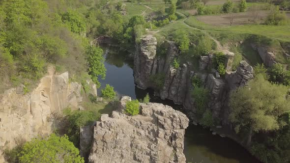Aerial View To Granite Buky Canyon on the Hirskyi Takich River in Ukraine alt
