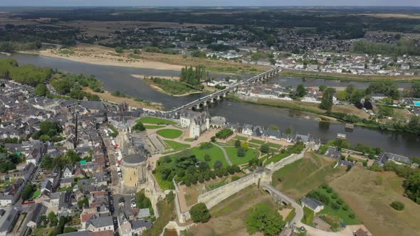 Footage of Royal Castle of Amboise France Pont Du Marechal Leclerc Loire River alt