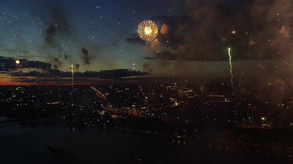 Aerial Colorful Fireworks in Night City Sky Bright Holiday Celebrations Party alt