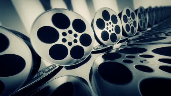 Endless animation of roll film rolling horizontally. Side view. Loopable. HD alt