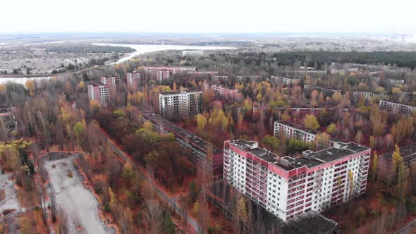 Chernobyl Exclusion Zone. Pripyat. Aerial. alt