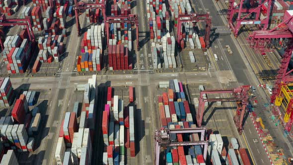 Drone fly over Hong Kong container port alt
