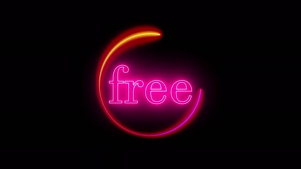 Free neon text glowing on black. Circular neon light rotation around free text. A 122