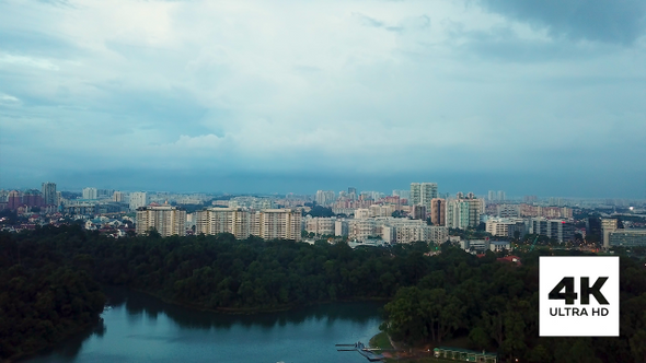 Aerial View of Singapore Reservoir and Heartland in Evening