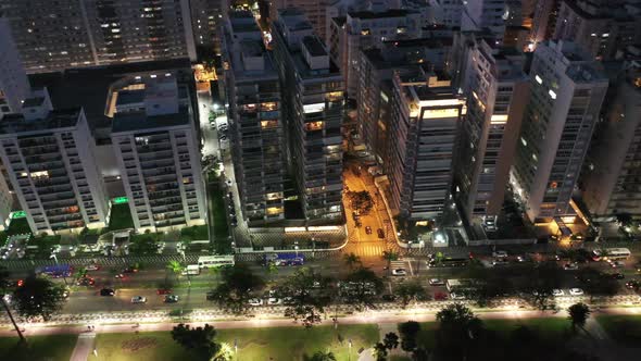 Night scape of coastal city of Santos state of Sao Paulo Brazil. alt