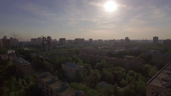 Flying Over Residential District with Houses in Moscow, Russia alt