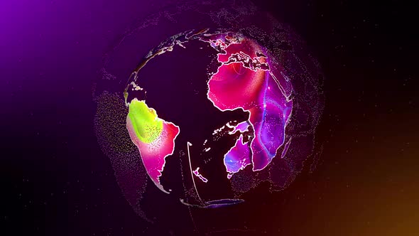 Digital earth map animation. Animated earth globe spinning news background. A 190
