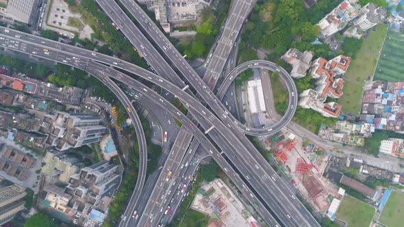 Complex Highway Interchange in Guangzhou, China. Aerial Vertical Top ...