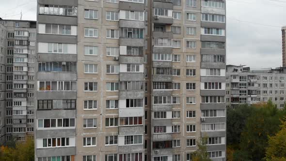 Flying Up Multistorey Soviet Panel Houses