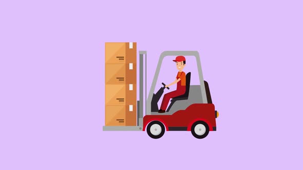 A man is driving a forklift