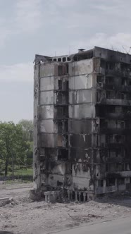 Vertical Video of a House Destroyed By the War in Ukraine alt