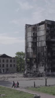 Vertical Video of a House Destroyed By the War in Ukraine alt