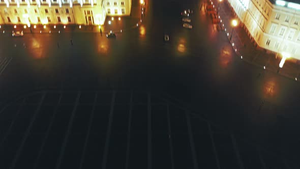 Aerial View To Palace Square with Winter Palace and Alexander Column in Background, St Petersburg