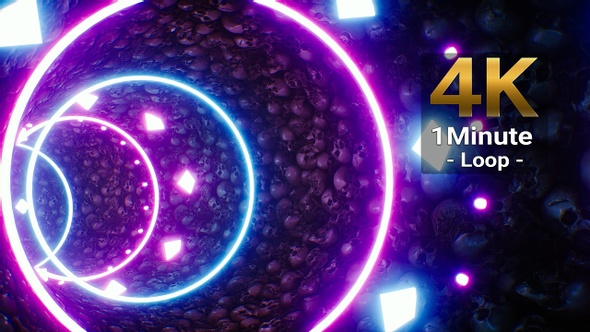 Neon Crystal Light Skull VJ Tunnel Loop 4K alt