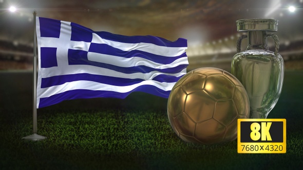8K Greece Flag with Football And Cup Background Loop alt