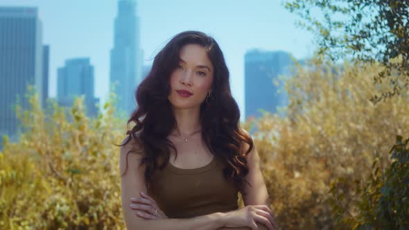 Portrait of Pretty Asian Girl in Park alt