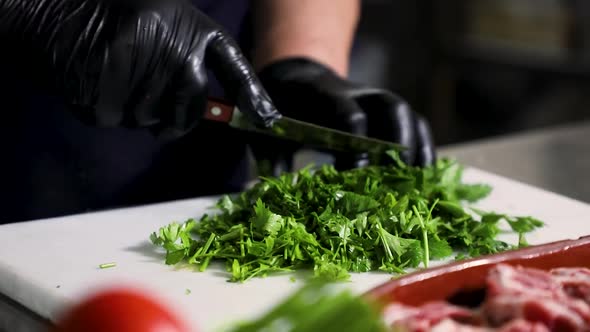 Woman Chopping Vegetable on Board