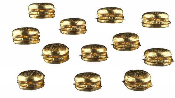 rotating gold Burger on a white background render 3D