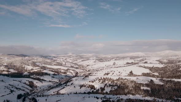 Aerial Drone View of a Snowy Carpathian Mountains in Ukraine