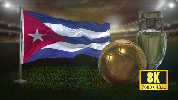 8K Cuba Flag with Football And Cup Background Loop alt