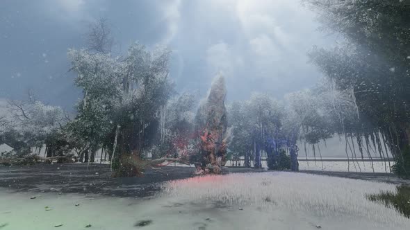 Panorama of the wilderness when it's snowing