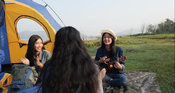 Young woman enjoy camping