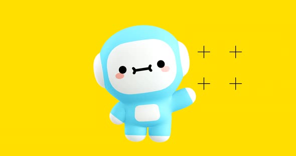 Funny Looped cartoon kawaii astronaut character. Cute emotions and move animation. 4k video