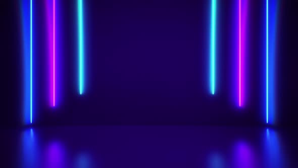 Futuristic Abstract Blue And Purple Neon Line Light Shapes On colorful background.
