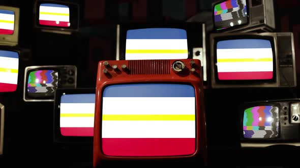 Flag of Mecklenburg-Vorpommern, German State, On Retro TVs. alt